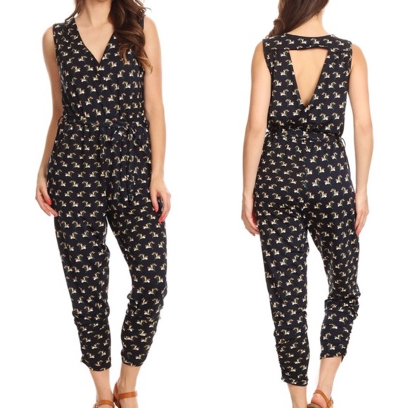 Pants - Navy Printed Jumpsuit